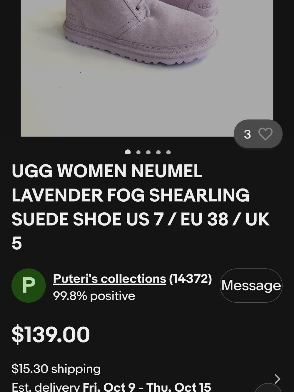 UGG Lavender Fog Lace-Up Neumel Boots